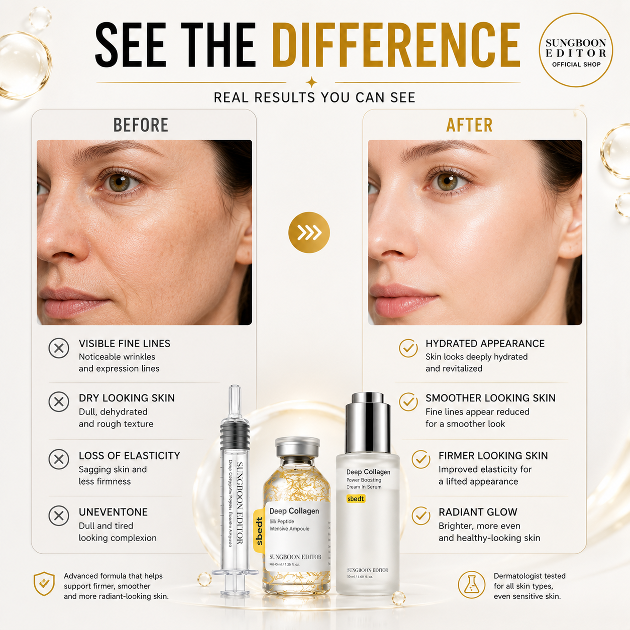 Visible before and after skincare results